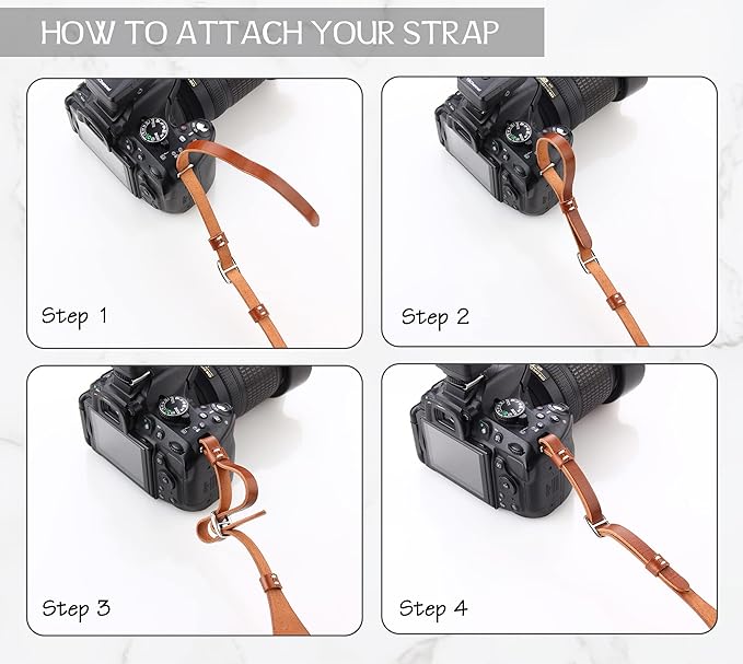 MY MEMORY Handmade Genuine Leather Camera Strap,Adjustable Camera Neck Shoulder Strap for All SLR and DSLR-Brown