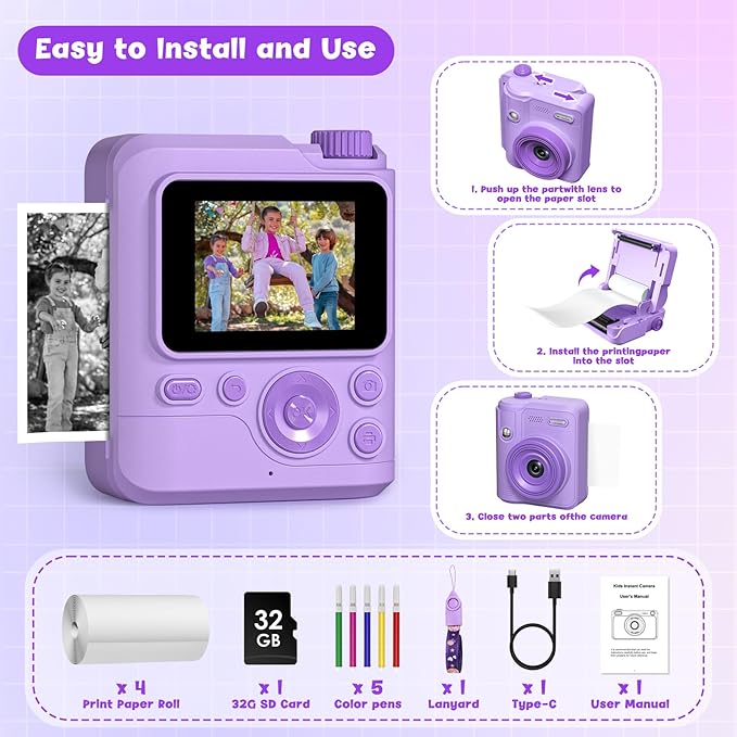 Kids Camera Gifts for Girls Boys - Christmas Birthday Xmas Gift for Girl Boy Age 3 4 5 6 7 8 9 10 11 12 Year Old - Instant Print Digital Toys Ages 3-5 6-8 8-12 Years Olds - Toddler Learning Kid Toy