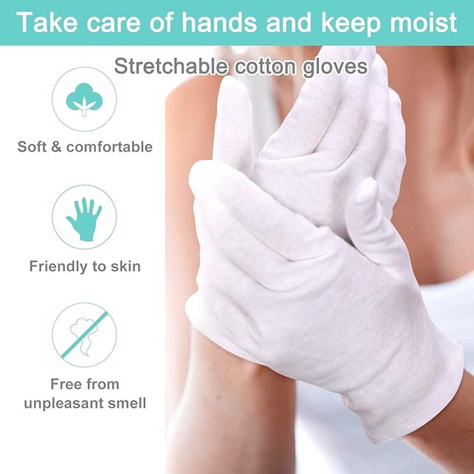 Cotton Gloves - 24pcs Soft White Gloves Moisturizing Eczema Gloves for Dry Hands SPA Inspection (X-Small)