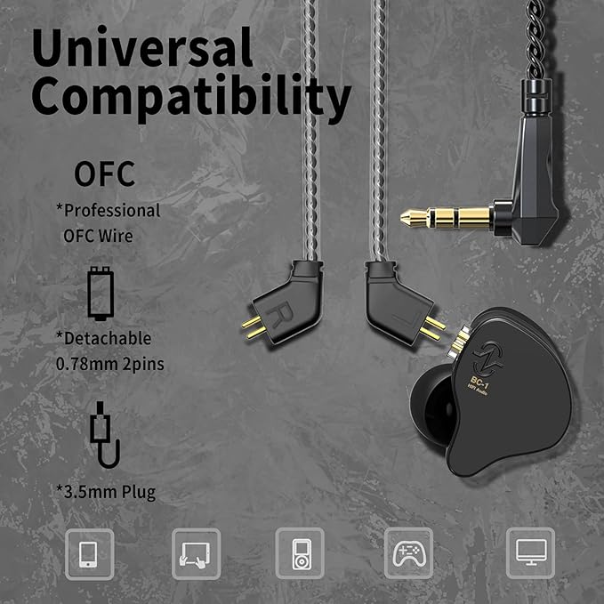 CCZ Yinyoo Melody in Ear Monitors Earphones Headphones Wired Earbuds without Microphone IEM HIFI Bass with 1DD 1BA, Ear fins, 4N OFC Cable for Musicians, Singer, on Stage, Studio (no mic, clear black)