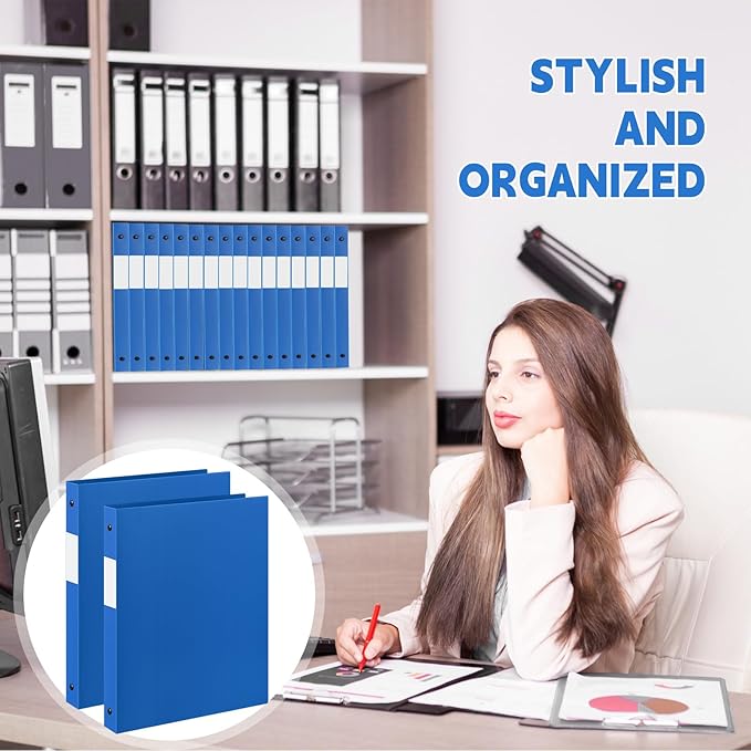 Henoyso 8 Pcs 3 Ring Binder 1/2'' Round Fits Letter Size 8.5'' x 11'' Paper Plastic Flexible Binder Holds 140 Sheets with 1 Pockets Versatile Organizer for Home Office School (Blue)