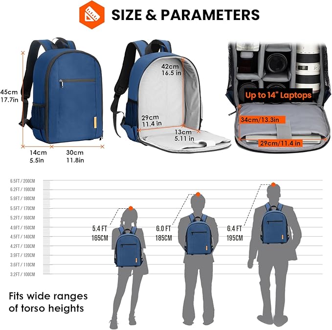 TARION Camera Bag Backpack for Photographers: Photography Camera Backpack with Laptop Compartment Waterproof Raincover Photo Backpack Bag Blue TB-M