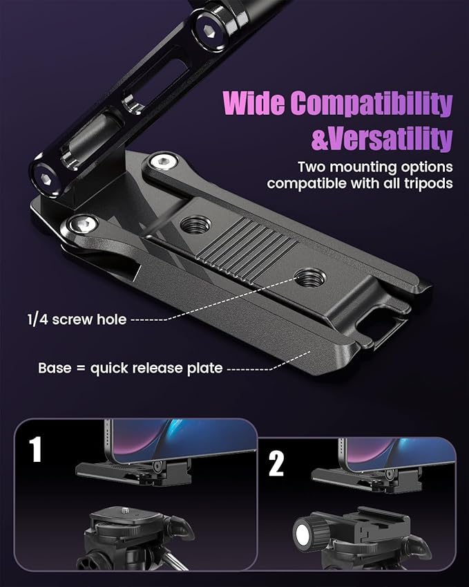 CAMBOFOTO Magnetic Phone Tripod Stand for iPhone, Aluminum Strong Magnetic Pocket Cell Phone Stand, Arca-Swiss Compatible with iPhone 17 16 15 14 13 12 Series/Android (Light Black)
