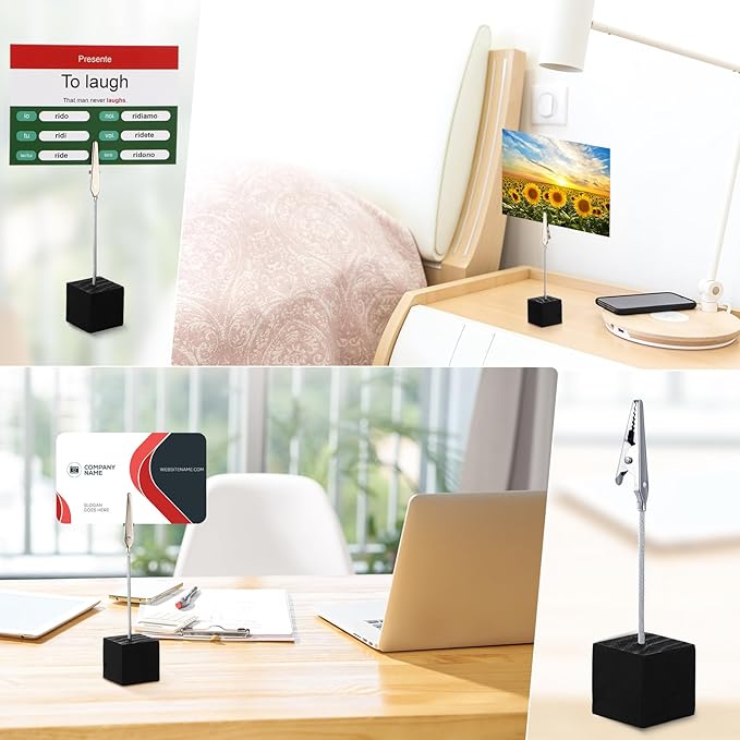 Gersoniel 100 Pcs Cube Base Memo Clip Holder with Alligator Clip Wood Table Number Holder Cube Base Place Card Stand Mini Photo Menu Stand for Displaying Number Card (Black)