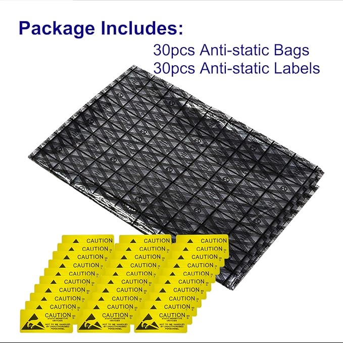 Antistatic Bags ESD Shielding Bag with Anti-Static Labels for Hard Drive SSD HDD Motherboard Video Card RAM Electronic Devices (Motherboard Bag-30pcs)