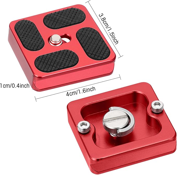 Frienda 2 Pieces Metal Quick Release Plate with 1/4''-20 Camera Screw Tripod Mount Plate Fits Standard for DSLR Camera Tripod Ball Head(Red,Pu40)