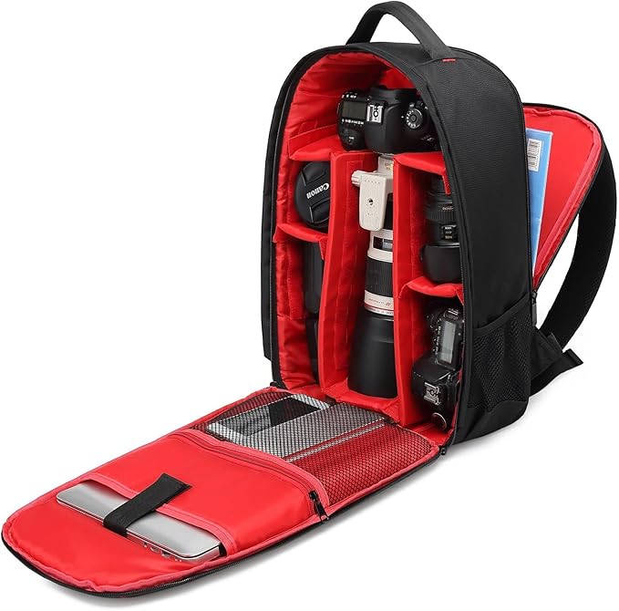 Waterproof SLR/DSLR Camera Backpack Shoulder Bag Travel Case For Canon Nikon Sony Digital Lens (Large, Red)