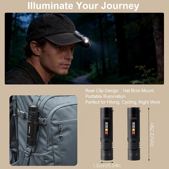2 Packs Pocket Rechargeable EDC Flashlight, Mini Keychain Light with Magnetic Base and Side Clip, 500 Lumens Rechargeable Keychain Torch with 9 Modes for Camping, Travel (2 Black)