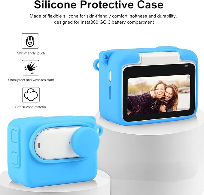 PULUZ Camera Silicone Protective Case for Insta360 GO 3 Camera Charging Case,Soft Silicone Protective Cover with Lens Cap and Anti-Loss Lanyard as Accessories for Insta360 GO 3(Blue)