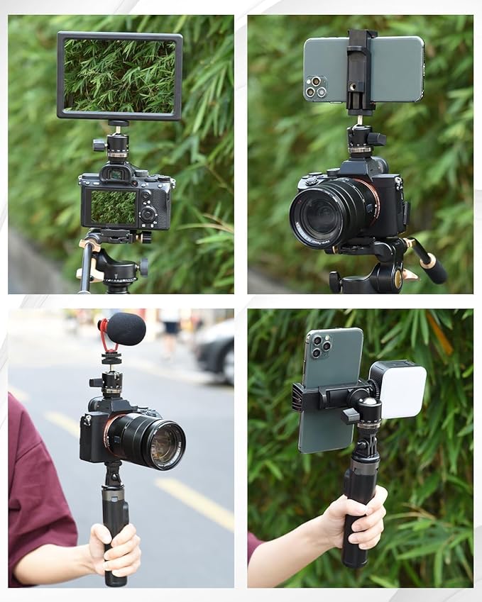 UTEBIT Mini Ball Head, Panoramic Tripod Head with 1/4" Camera Hot Shoe Mount DSLR Camera Mount Adapter Photograph Attachment Accessories for Action Cameras Cam Smartphone Light Microphone