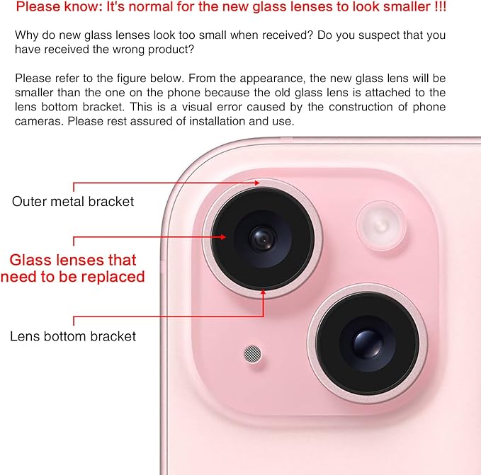 ASDAWN Back Rear Camera Lens Glass Replacement for iPhone 15 6.1 inch and 15 Plus 6.7 inch with Pre-Installed Adhesive, Back Lens Glass with Installation Manual + Repair Tool Set