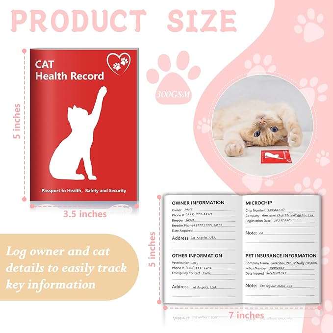 1 Pack Kitten Shot Record Book 12 Sheets Per Pack Cat Health Record Booklets Feline Health Records 5 * 3.5inch Cat Vaccination Records Book Cat Health Records for Pet Lovers Kitty Nursing Supplies
