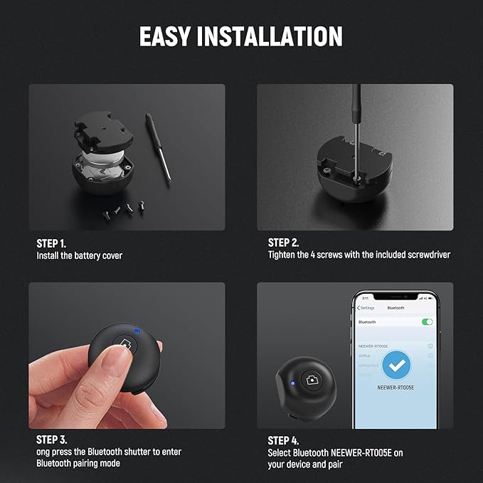 NEEWER Cold Shoe Cover for PA045E Bluetooth Shutter Side Handle Grip, ABS + PC Cold Shoe Protector with CR2032 Replacement Coin Battery and Phillips Screwdriver, RT005E