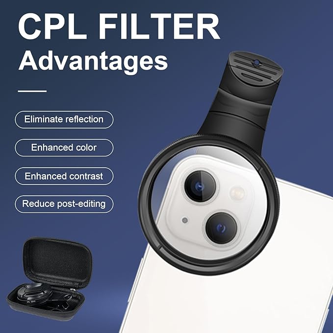 52mm CPL Filter for Phone,Compatible for iPhone 15 14 13 12 11,Motorola,Google Pixel and Other Smart Phones