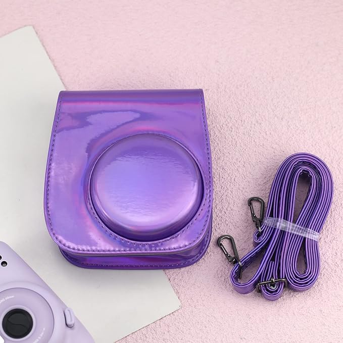 Frankmate PU Leather Camera Case Compatible with Fujifilm Instax Mini 11 12 Instant Camera with Adjustable Strap and Pocket (Magic Purple)