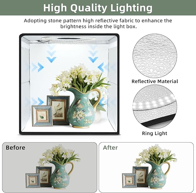 Lightdow 10"x10"x10" Photo Studio Light Box Photography with 96 LEDs (CRI>95), 6 Backdrops - Portable/Dimmable/Versatile Folding Shooting Tents for Toys/Jewelry/Watches/Cosmetics Photography