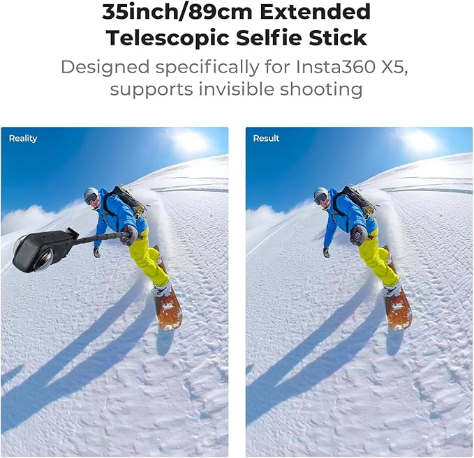 K&F CONCEPT Magnetic Quick Release Foldable Selfie Stick Compatible with Insta360 X5, 89cm/35inch Aluminum Alloy Extension Rod Invisible Pole, Adjustable Handle Grip with Safety Lock for X4 Air
