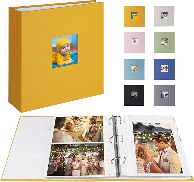 1DOT2 Photo Album 4x6 Photos Hold 200 or 5x7 Pictures Hold 100, 3 Ring Binder Photo Albums Linen Cover with 6-Tab Index Dividers Photo Book Acid Free Albums 4x6 5x7 for Wedding Baby (Indian Yellow)