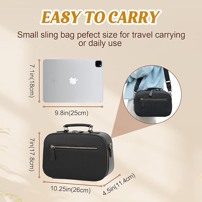 Camera Sling Bag, Waterproof PU Leather Crossbody Camere Bag for Photographers, Small Shockproof Case with Removable Dividers for DSLR/SLR/Mirrorless, 4L Black