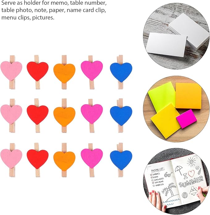 Garneck 100 Pcs Mini Heart Clothespins Wooden Photo Clips Snack Bag Clips DIY for Home Decor and Craft Display Random Color Random Color