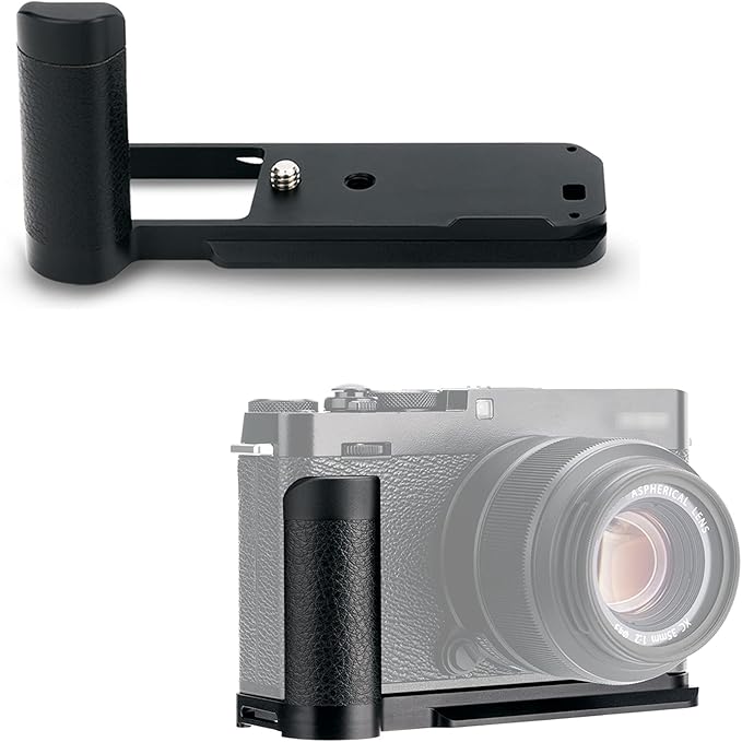 JJC MHG-XE4 Solid Metal Hand Grip Secure Handle Bracket for Fuji Fujifilm X-E4 XE4 Camera(Not for X-E5), Anti-Slip Pads, Arca Swiss Quick Release Plate, Extra 1/4"-20 Tripod Hole & Hand Strap Hole