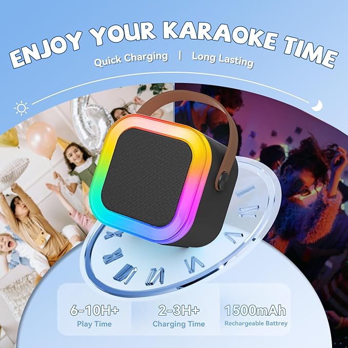 【2026 Newest】 Mini Karaoke Machine for Kids Girls & Boys - Portable Bluetooth Speaker with 2 Wireless Microphones - Kids Birthday Gifts for Ages 4-10 - Kids' Instrument Accessories - Black