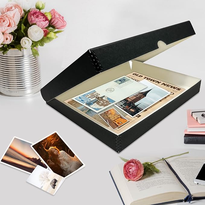 Lineco 11x14 Black Clamshell Archival Folio Storage Box. Acid-Free with Metal Edge, Preserve Photos or Documents, Crafts, DIY. (Pack of 2)