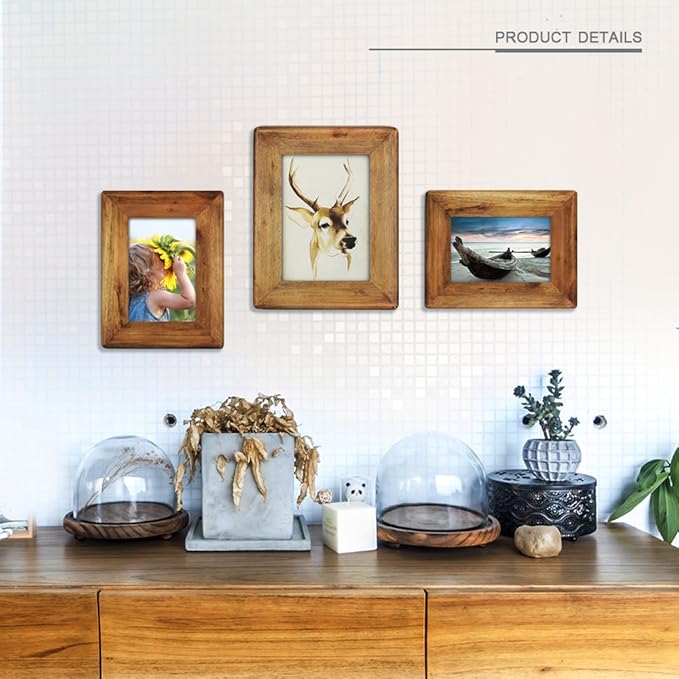 Picture Frame 5x7 Inch,Rustic Wood Photo Frames with Real Glass,Wall Hanging and Tabletop Standing,Vertical or Horizontal Display (Brown)