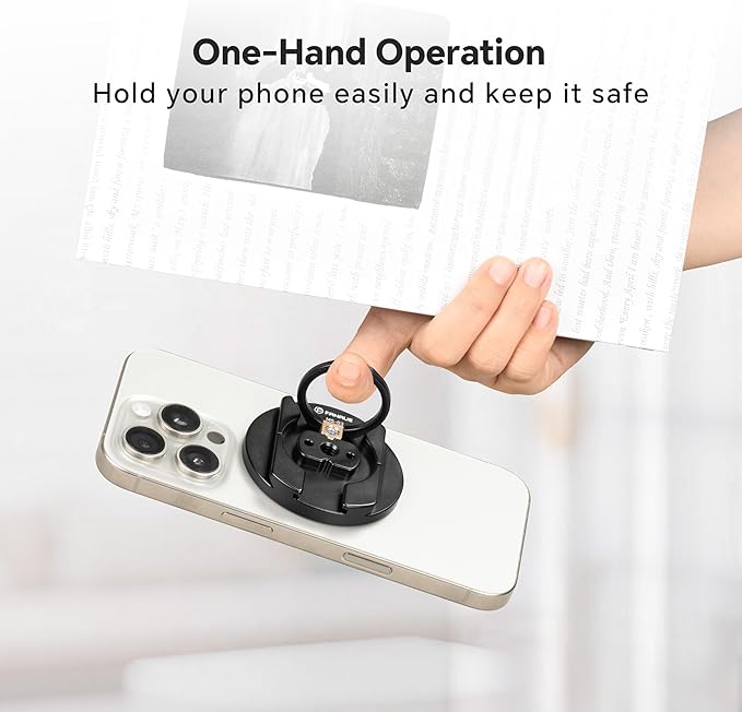 FANAUE Magnetic Phone Ring Holder, Cell Phone Finger Ring Grip Stand for MagSafe, Kickstand Smartphone Tripod Mount Adapter with 1/4" Screw Hole and Cold Shoe for iPhone 16/15/14/13/12 Pro Max