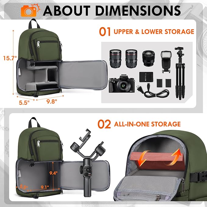 RAINSMORE Camera Bag, DSLR & Mirrorless Camera Sling Bag for Photographers Waterproof Small Camera Crossbody Case with Removable Padded Insert & Tripod Holder for Canon/Nikon/Sony/Fuji, Army Green