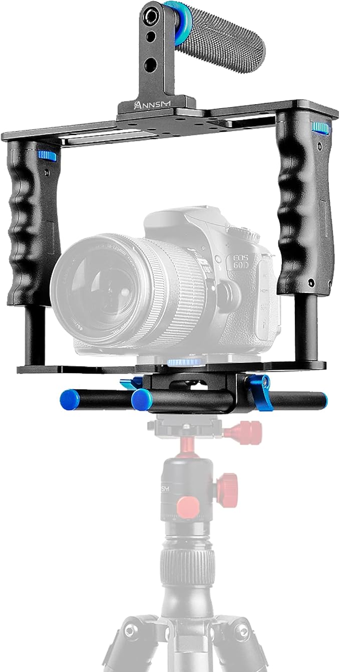 Camera Cage Aluminum Movie Filmmaking Video Rig with Top Handle/Dual Side Grips/and Std 15mm Rail Rods for Canon EOS R5C R5 R6 Sony A7 Series A6600 Nikon