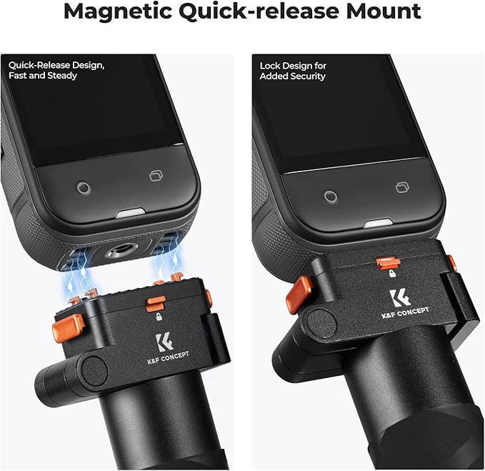 K&F CONCEPT Magnetic Quick Release Foldable Selfie Stick Compatible with Insta360 X5, 89cm/35inch Aluminum Alloy Extension Rod Invisible Pole, Adjustable Handle Grip with Safety Lock for X4 Air