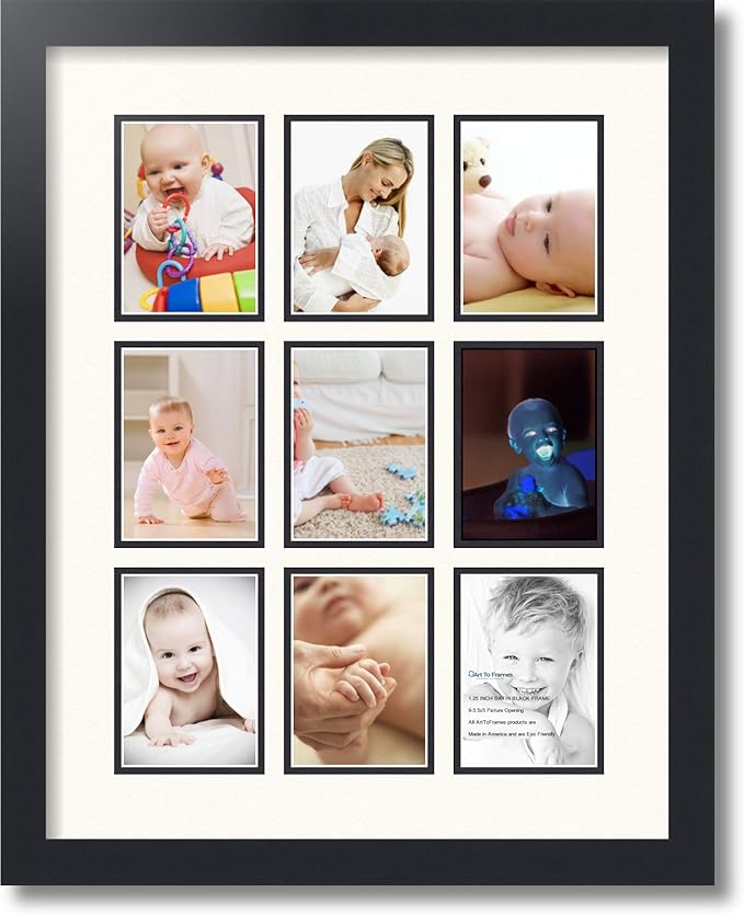Art to Frames Double-Multimat-1045-824/89-FRBW26079 Collage Photo Frame Double Mat with 9 - 3.5x5 Openings and Satin Black Frame