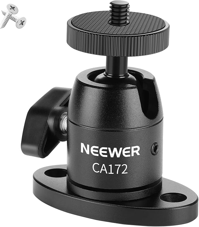 NEEWER Webcam Wall Ceiling Mount Bracket, Aluminum Alloy Mini Ball Head & 1/4" Screw for Photo Studio Photography Video Recording Action Camera Accessories, 360° Rotation & 90° Tilt, CA172
