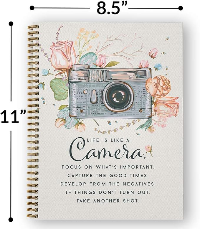 Gotcha Covered Notebooks Softcover Camera 8.5" x 11" Motivational Spiral Notebook/Journal, 120 College Ruled Pages, Durable Gloss Laminated Cover, Gold Wire-o Spiral. Made in the USA