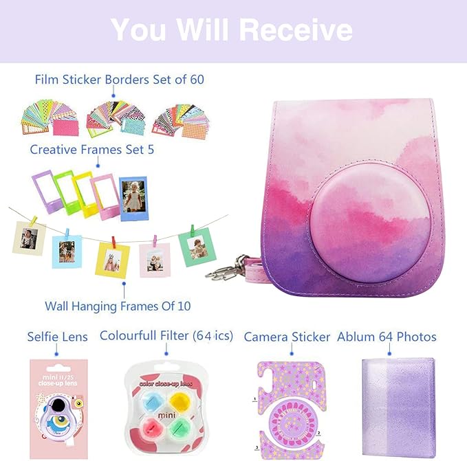 WOGOZAN Mini 11 Accessories for Fujifilm Instax Mini 11 Instant Camera Include Case, Color Filters, Photo Album, 2x3 Frames, Selfie Lens and Stickers (Dream Cloud) (No Camera)