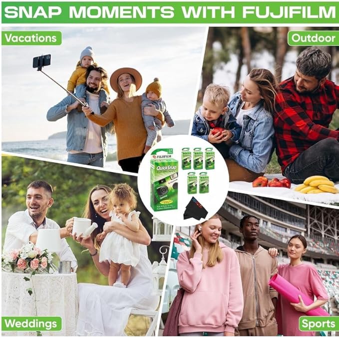 Fujifilm QuickSnap Flash 400 Disposable 35mm Camera with PixiBytes Microfiber Cleaning Cloth... (3 Packs (1 Twin /1 Single Pack))