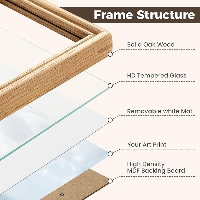 Dreamland 5x7 Picture Frame, Oak Wood 5 by 7 Frames for Tabletop & Wall Display, 5x7 Picture Frame Matted to 4x6, Rustic Wood Photo Frames with Tempered Glass