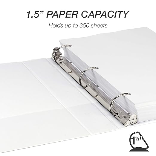 Samsill Durable 1.5 inch 3 Ring Binder, Made in USA, D Ring Binder, FSC 100% Recycled Chipboard, White
