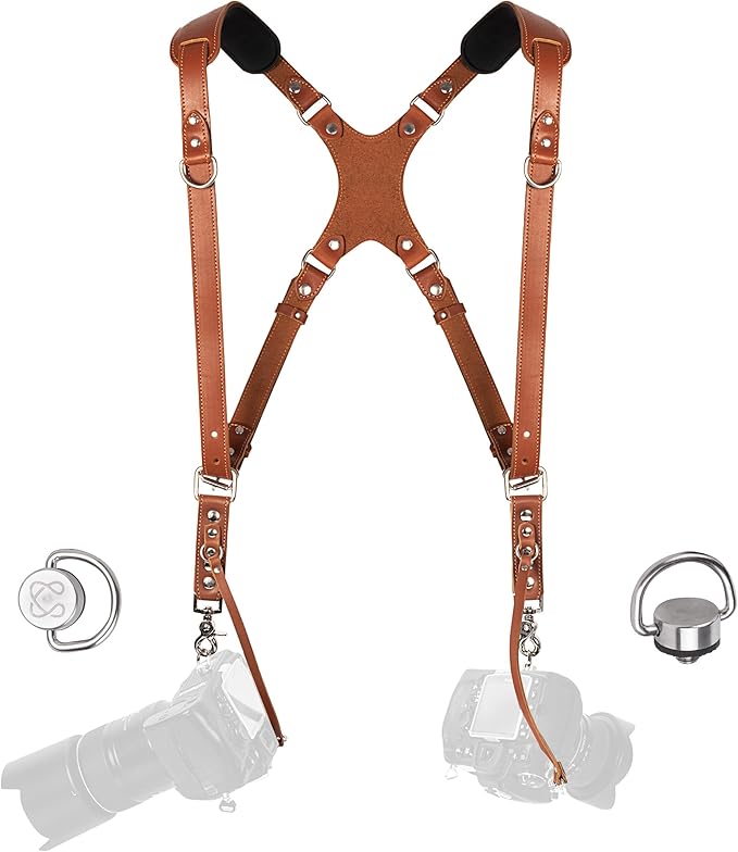 C Coiro Camera Harness for 2 Cameras Dual Shoulder Leather Camera Strap for DSLR/SLR, Camera Straps for Photographers