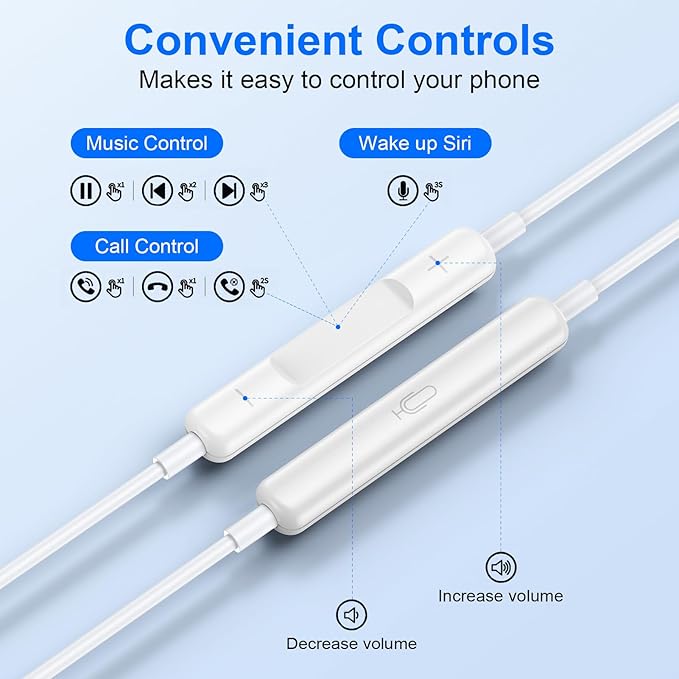 USB C Wired Earbuds Ear Buds for iPhone 17 16 Pro Max 16e 16 Plus 16Pro 15 Pro Max 15 Plus 15Pro 15 USBC in-Ear Headphones Wired Type C iPhone 16 Earbud Earphones Headsets with Microphone for Samsung
