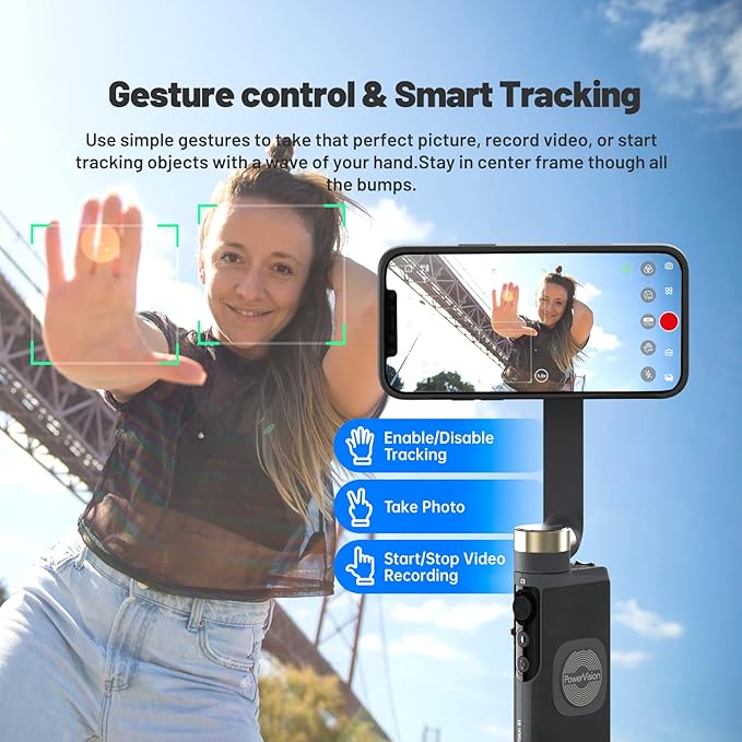 PowerVision S1,Smartphone Gimbal - Portable, Wireless Charging, 3-Axis Stabilization, Face Tracking, Gesture Control, Anti-Shake, Compatible with YouTube/TikTok/Vlogging (Car Mount Kit, Blue)