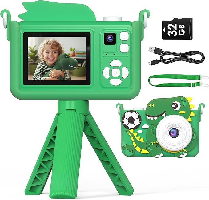 Kids Camera for Boys with Tripod & 32GB Card, 1080P HD Toddler Digital Video Camera, Portable Travel Toys Best Birthday Festival Gifts for Boy 3 4 5 6 7 8 9 10 Year Old