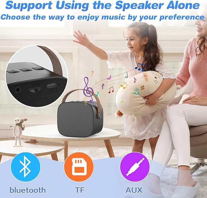 Mini Karaoke Machine,Funny Toys Christmas Birthday Gifts for Kids Age 4-12 Girls,Boys,Adults, Karaoke Microphone Toys for 4,5,6,7,8,9,10,11,12+ Year Old Girls Boys (Black 2 mics)