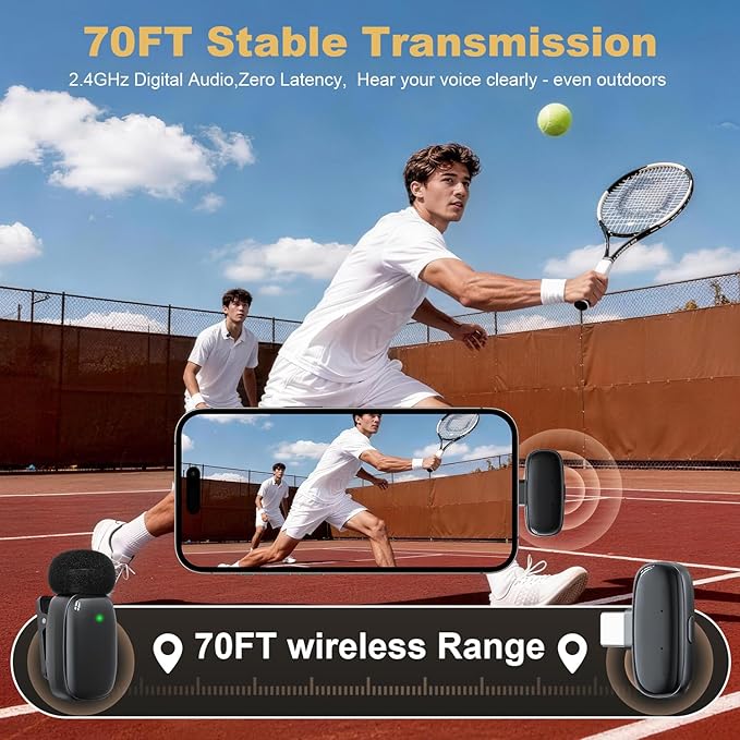 Wireless Lavalier Mini Microphone for iPhone ipad Android, 30H Long Battery Life, 100FT Wireless Range, Noise Cancellation, Plug & Play for Vlogging, Video Recording, Podcast, YouTube, TikTok