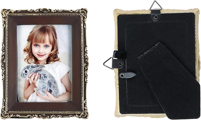 Hymmah 2.5 * 3.5Inch Mini Wallet Picture Frame Vintage Photo Frame Ornate Textured Hand-Crafted Resin Frame with Easel&Hook for Tabletop&Wall Display,Photo Gallery,Art