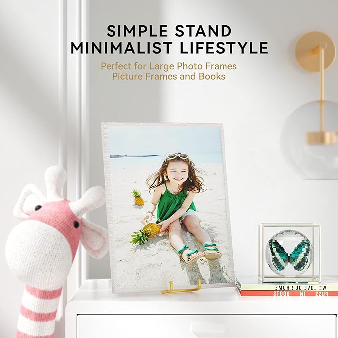 8 Inch Large Plate Stands for Display - Metal Plate Holder Display Stand, Picture Stand for Book, Platter, Plaque, Photo Frame, Small Easel Tabletop Art Display (Gold 2 Pack)