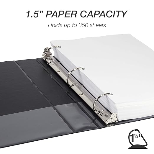 Samsill Durable 1.5 inch 3 Ring Binder, Made in USA, D Ring Binder, FSC 100% Recycled Chipboard, Black