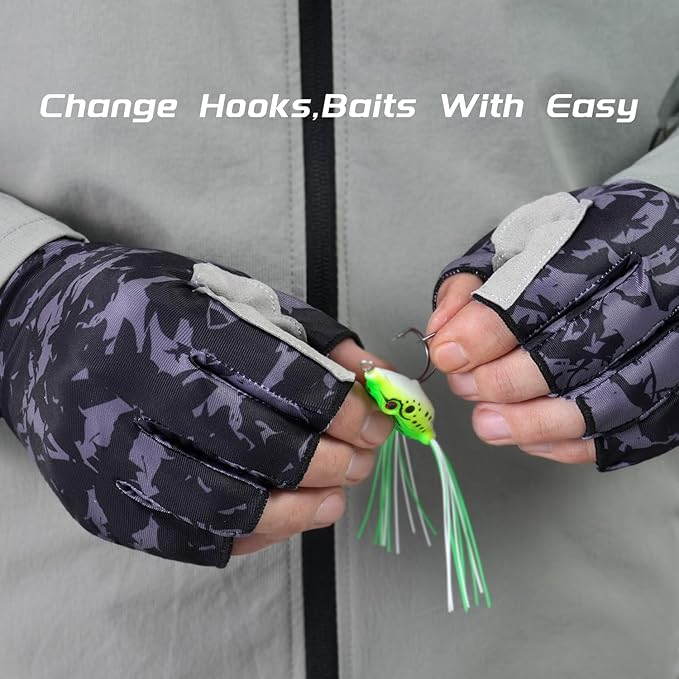 CHSMONB Fishing Gloves UPF50+ Sun Gloves, UV Protection Fingerless Gloves Men Women for Fishing, Kayaking, Rowing, Paddling, Canoeing, Hunting