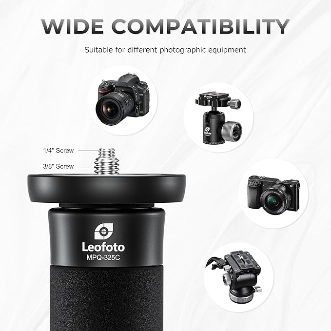 LEOFOTO Camera Monopod Carbon Fiber Portable Compact Lightweight Travel Monopod with Wrist Strap, Silicone Handle, Twist Locks, 5-Section up to 165cm, Max Load 15kg，Black(MPQ-325C)